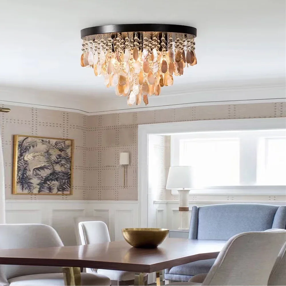 Modern Luxury Crystal Chandelier For Living Room Restaurant Bedroom Ceiling Lamp Shell Decoration Indoor Lighting Lustre Fixture