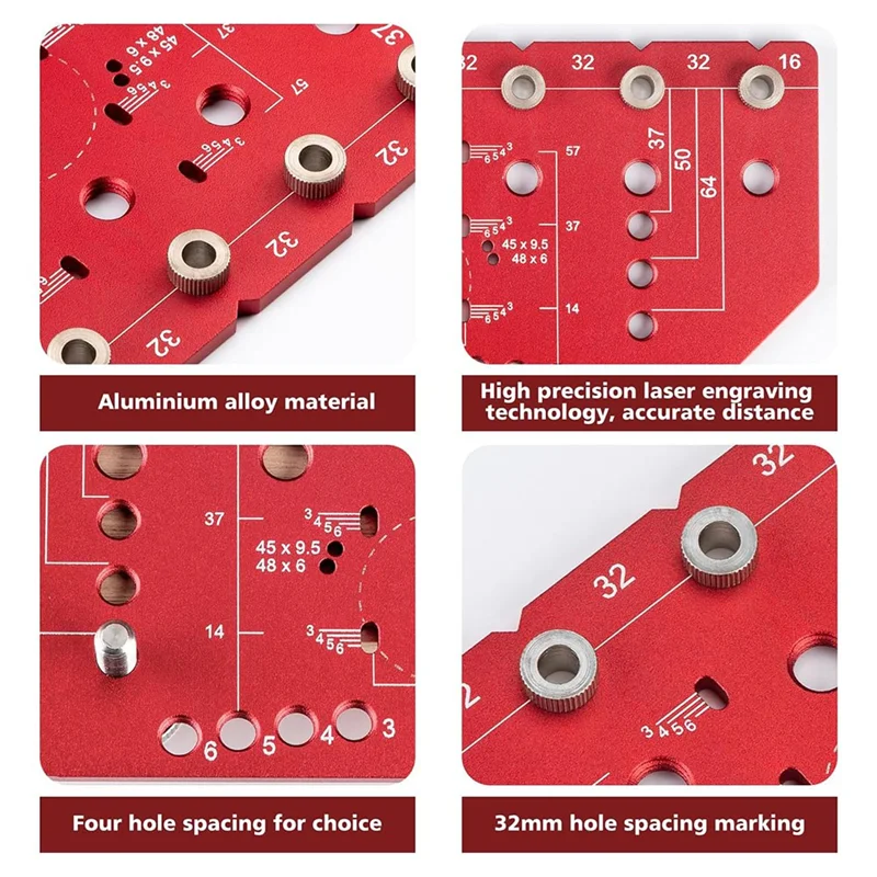 

WCS-Shelf Pin Jig And Hinge Jig 2 In 1 Self-Contained Clamping, 32Mm Shelf Pin Jig Aluminum Alloy With 1/4 Inch Drill Bits