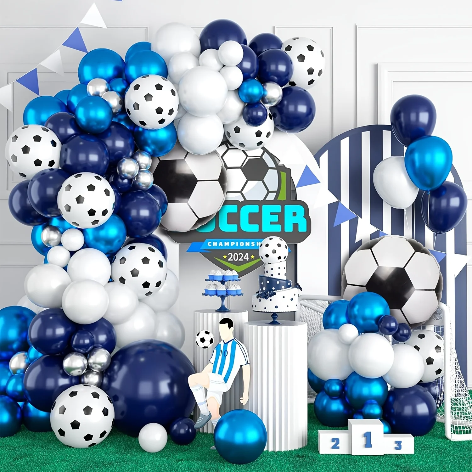 103Pcs Football  Balloon Arch Kit Royal  Metallic Soccer Balloons Sports Party Decor Birthday Wedding Anniversary Graduation