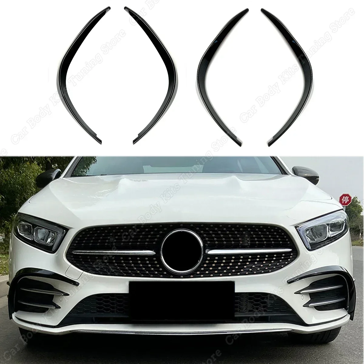 For Mercedes A Class W177 Front Bumper Spoiler Splitter Air Vent Fog Lamp Grille Trim A180 A200 A220 A35 AMG 2019-2022 Tuning