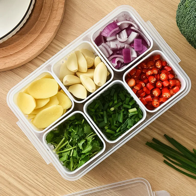

Refrigerator Storage Box 6 Grid Food Vegetable Fruit Storage Box Fridge Organizer Drain Basket Meat Onion Ginger Clear Crisper