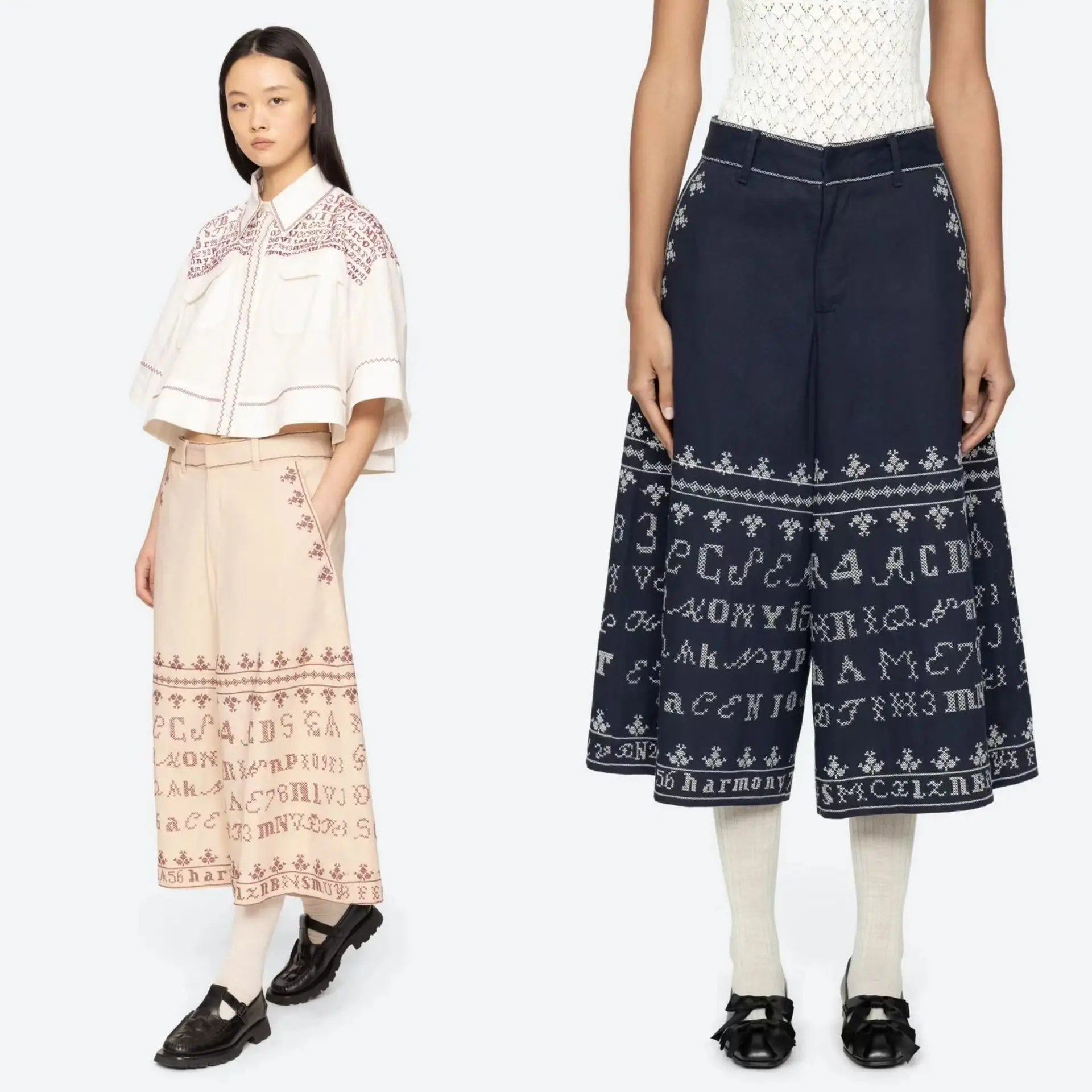 

Retro High Waist Cotton Embroidered Lettering Wide Leg Casual Pants Women's Spring Summer Faionable Versatile Loose Fit