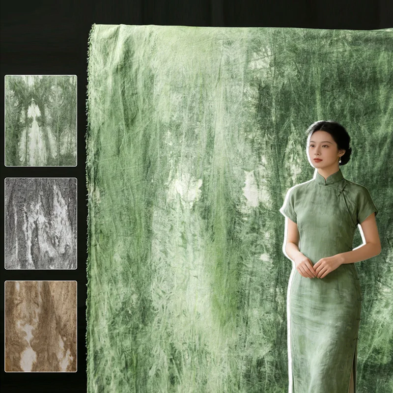 

50x155cm Vintage Green Botanical Dye Fabric - Soft Lyocell Material for Spring/Summer Shirts, Dresses & Fashion Designer Fabric