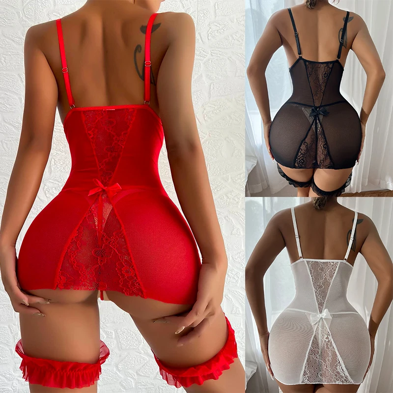 New sexy Plus Size Sexy Lingerie Sleepwear Fashion Women Lace Nightie Gown Babydoll Bodycon Garter Mesh Erotic Sex Nightwear