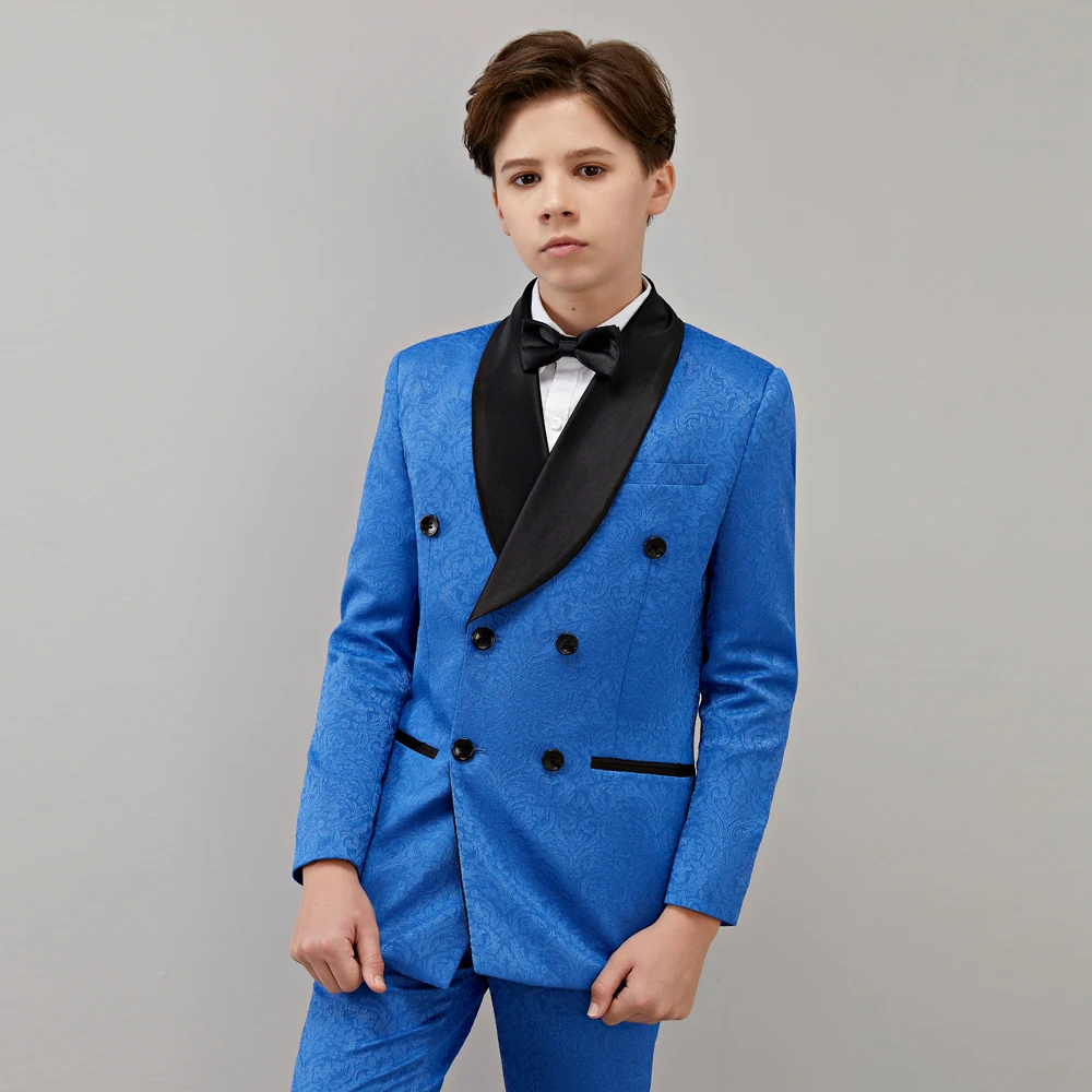 Wine Red Kids Formal Wedding Dress Boys Jacket Pants 2Pcs Photograph Suit Children Birthday Ceremony Tuxedo Costume