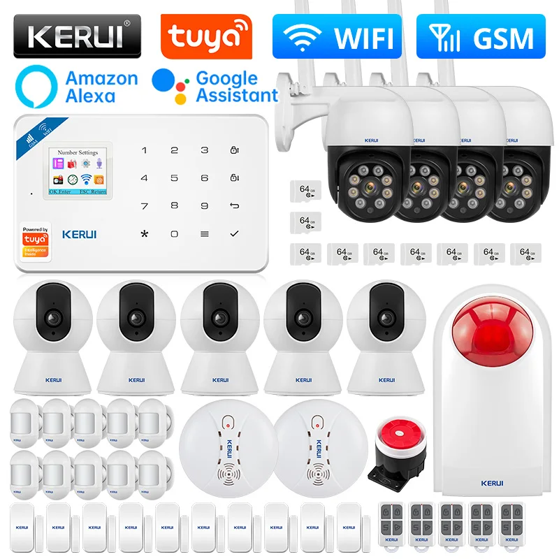 

KERUI W181 Tuya Smart Alarm System WIFI GSM Alarm Home Alexa Motion Sensor Detector Door Sensor Sounder Siren Outdoor IP Camera