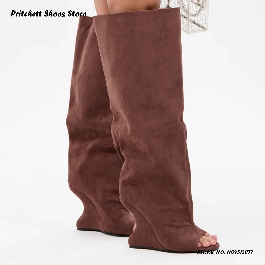 المرأة فو الجلد المدبوغ حذاء برقبة للركبة ربيع الخريف نمط غريب كعب تتجه الأحذية الصلبة جولة المفتوحة تو سحب على الأحذية الحديثة #5