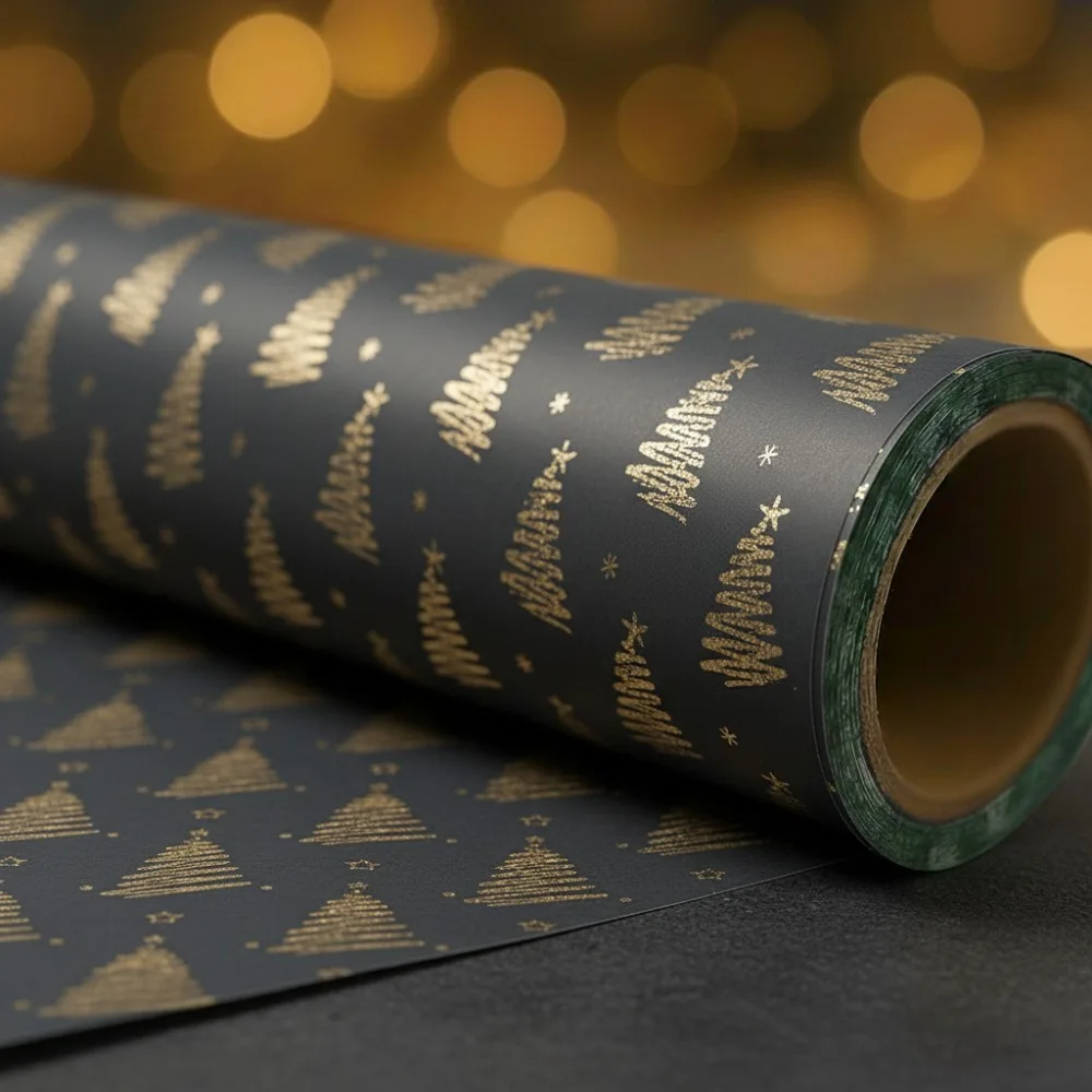 Extra Long 118-Inch (3.0meter) Luxury Christmas Wrapping Paper - Elegant Black & Golden Holiday Gift Wrap with Sparkling Stars