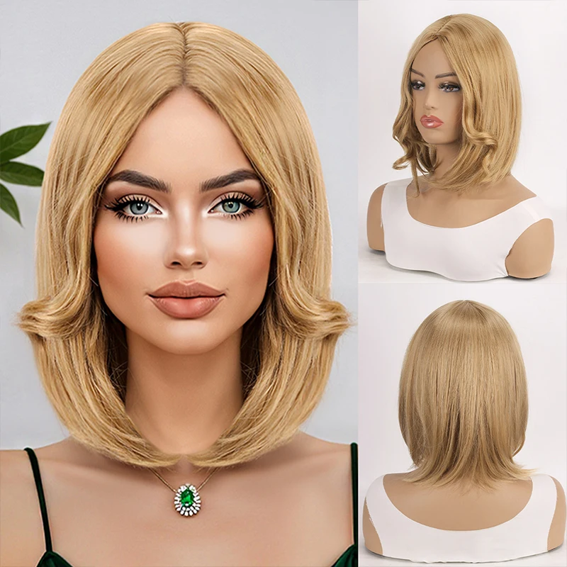 

Парик женский, европейский и американский стиль, короткие прямые волосы, золотистый цвет, пушистый парик Парик из синтетического волокна