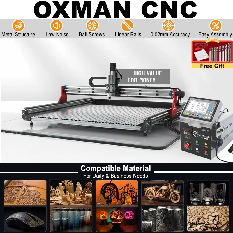 BulkMan3D OXMAN CNC Router Machine with DDCSV4.1 Offline Control 4-Axis Engraver For Wood Metal Acrylic MDF PCB PVC Carving Mill