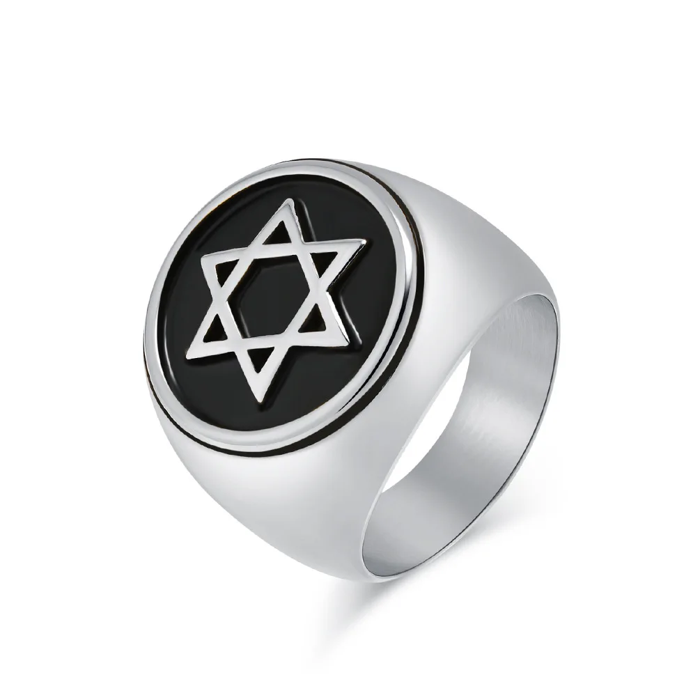 Six Point Hexagram Star Ring for Men Stainless Steel Signet Ring for Him Boyfriend Husband Father Grandpa Size 7-13