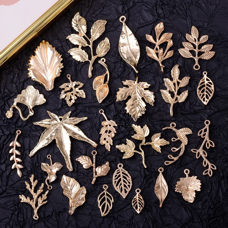 100pcs/lot  KC Gold color Alloy Leaf/Branch Charms for Wedding DIY Necklace/Bracelet Handmade wholesale