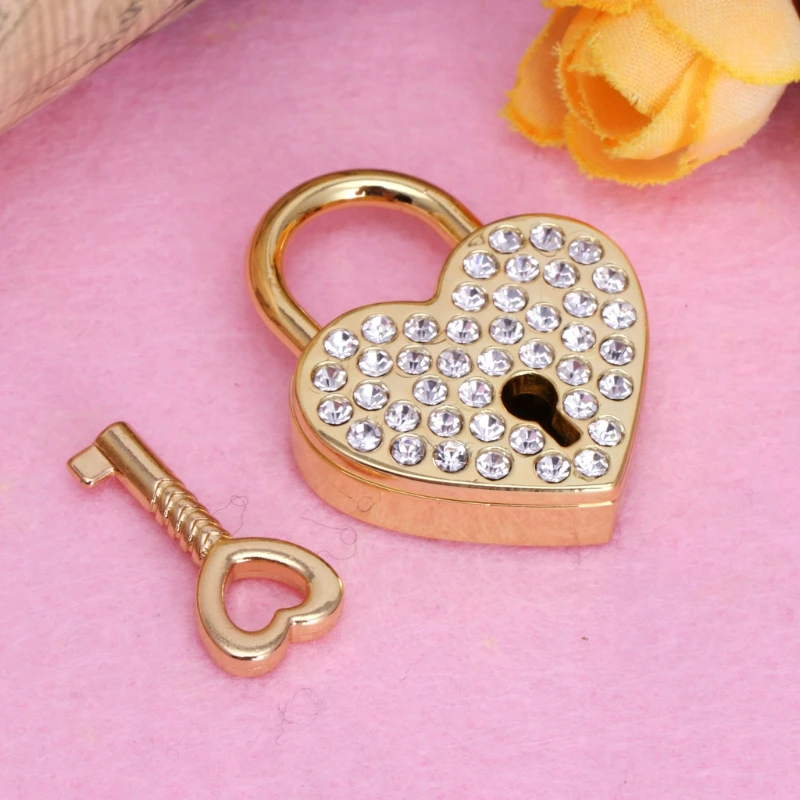 50JC Mini Love Padlock Vintage Diamonds Heart Lock Metal for Wish Lock With for