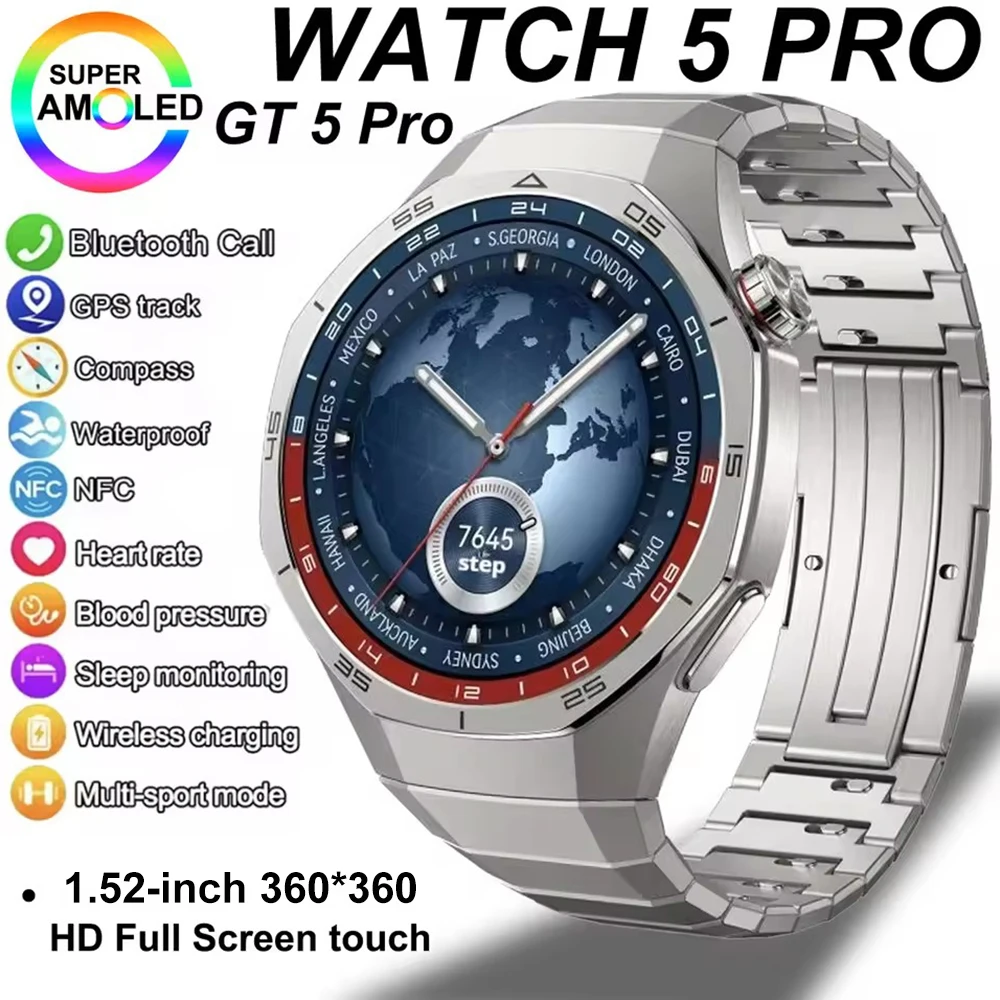 

GT5 Pro 2025 New Smart Watch Men 360*360 HD Screen 24h Blood Pressure Monitoring Men's Women NFC GPS Outdoor Sports Smartwatch