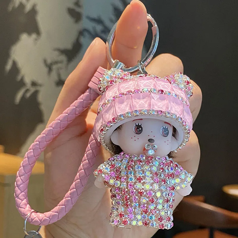 Cartoon diamond-encrusted Munchie doll key chain Korean cute doll plush sweet simple delicate small pendant