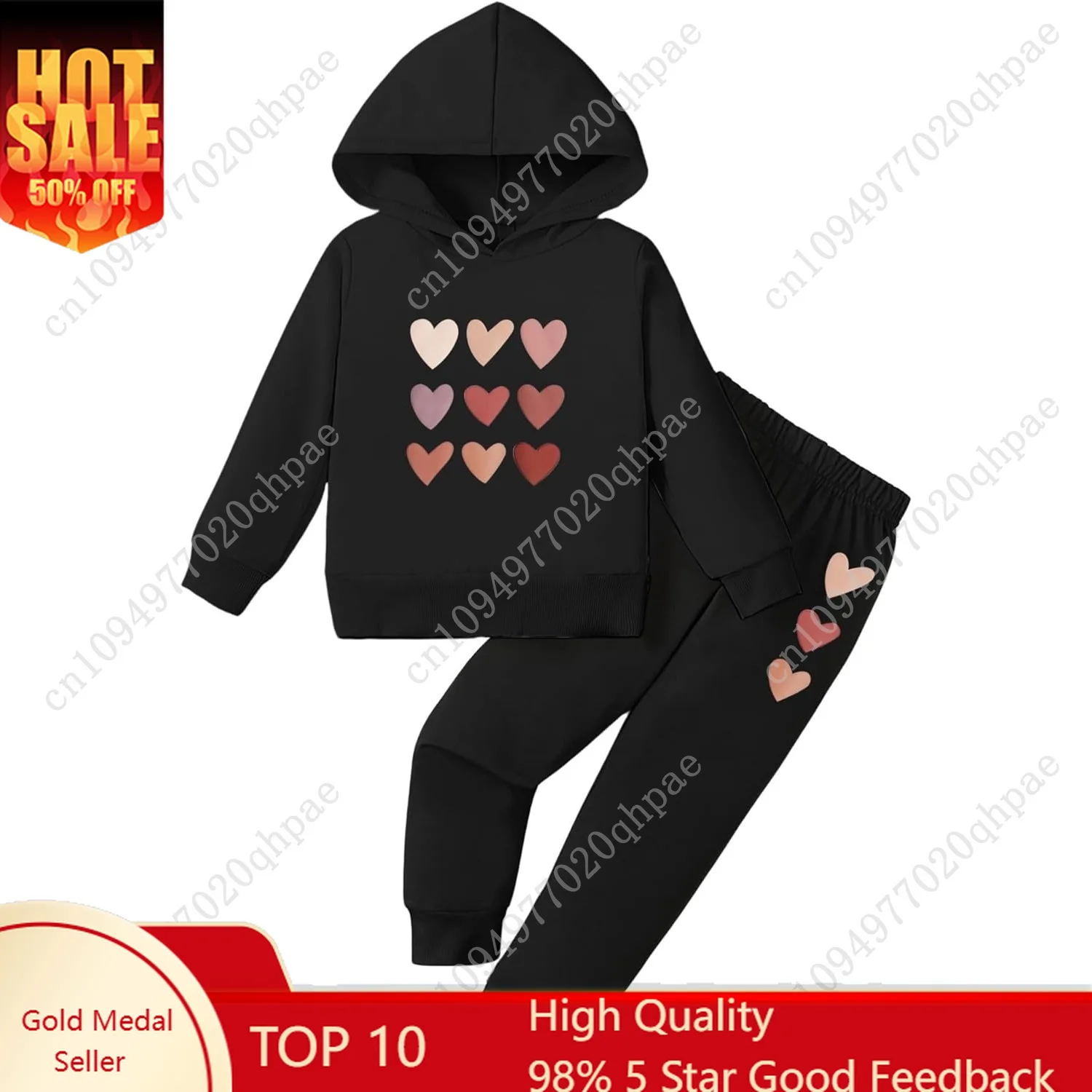 

Cute Toddler Girls Sweatsuit - Christmas Heart Print Kids Fall Clothes Set Hoodie Sweatshirt Pants Spring Outfits
