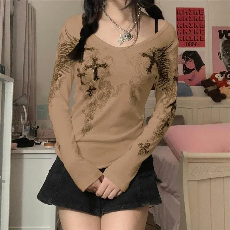 

Oy2k Fairycore Long Sve Tops Women's Clothing Unge Tee Commute Sle Slim Fit Color ort Sve round Ne T-irt