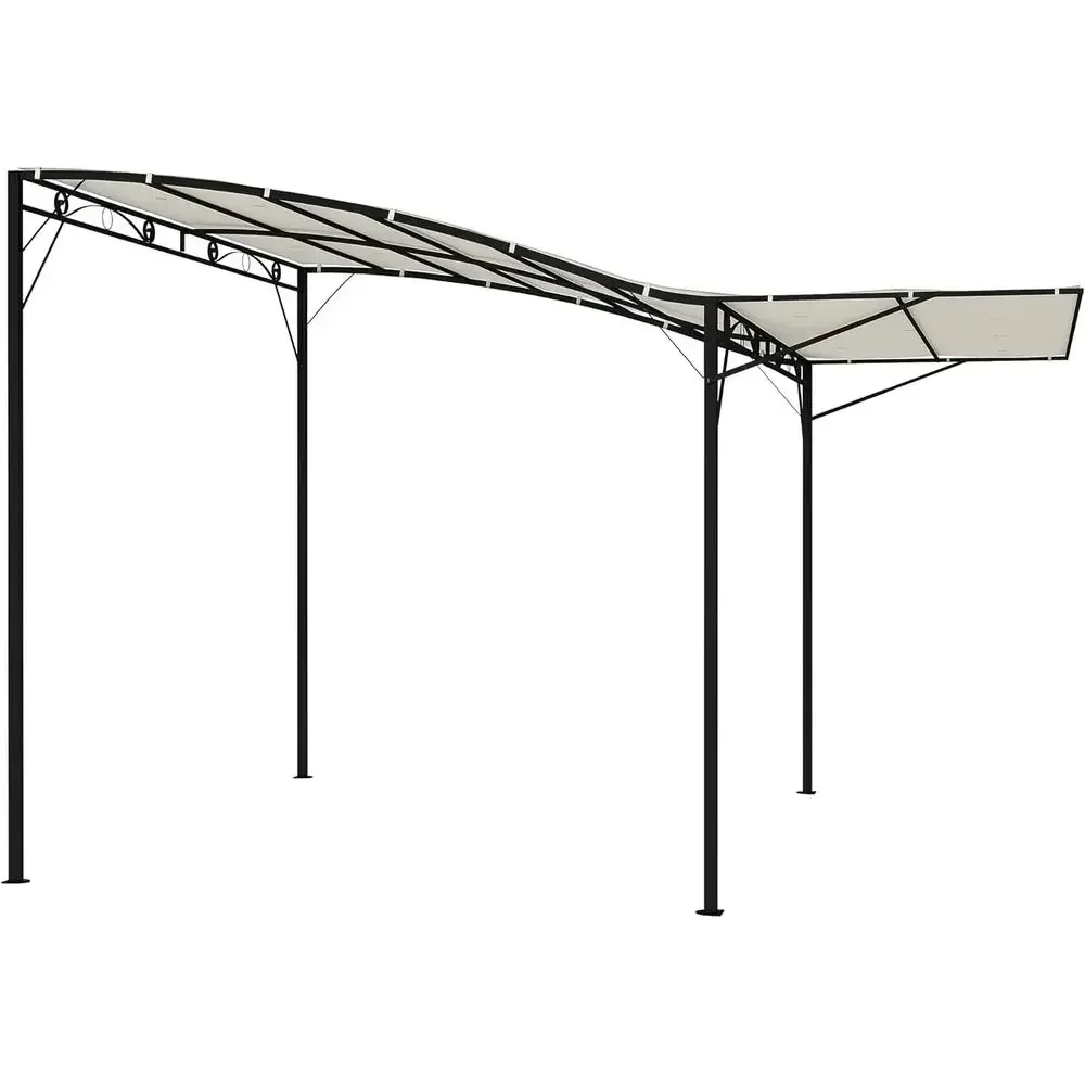 10' x 8' Outdoor Pergola Gazebo with Side Awning, Sun Shelter for Garden and Deck, Cream White