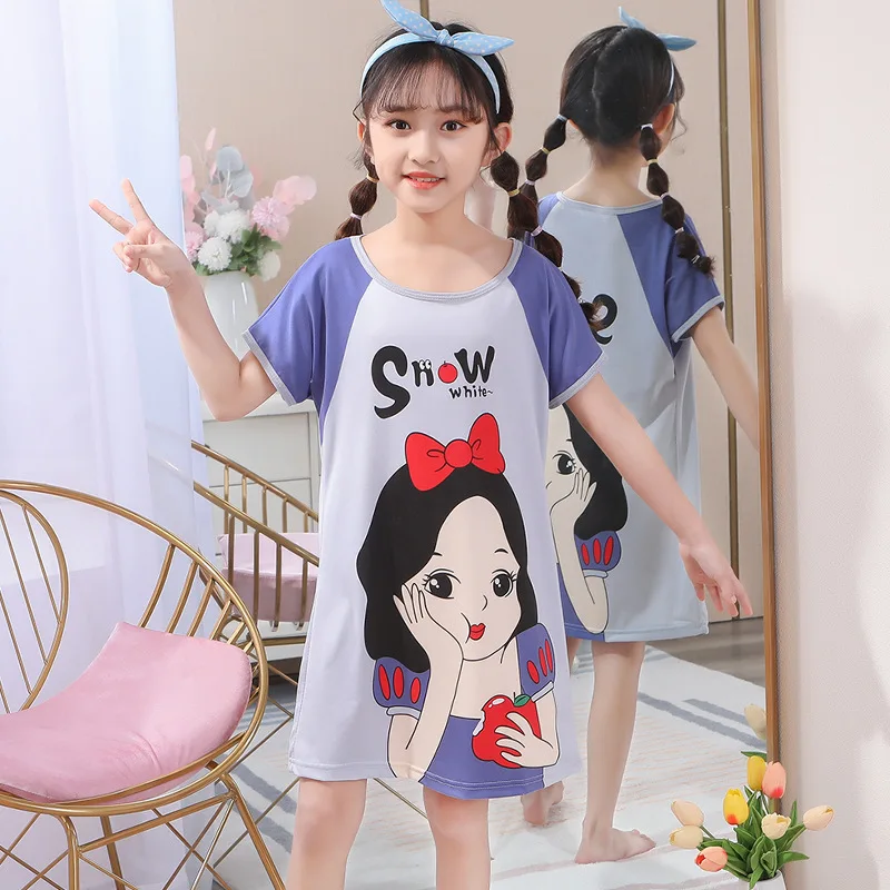 Girls' Sleepwear Summer Thin Short Sleeved Half Sleeved Girls' Summer Dress Home Furnishing Nightgown Girl