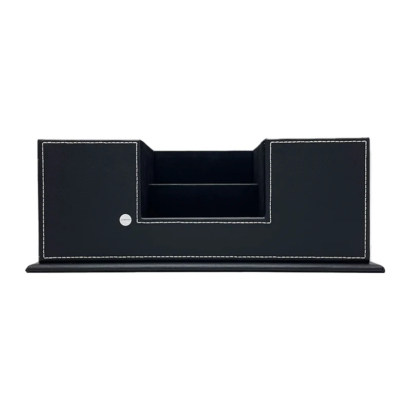 オフィス用品 鉛筆ホルダー PUレザー デスクオーガナイザー ペン、名刺、リモコン用の4つの分割コンパートメント付き