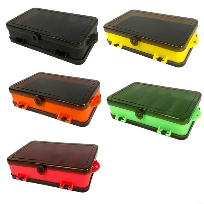 

R6FE Fly Lures Container Fishing Lure Box 5 Compartments Organizers Box Double Sided Portable Hook Baits Storage Case