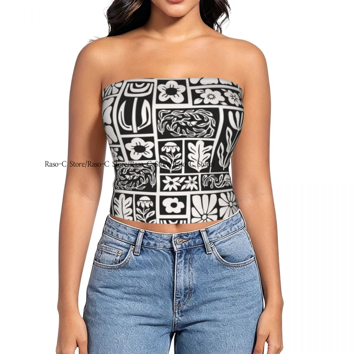 Women Shirt Summer Strapless Backless Tops Botanical Flowers Leaves Matisse Sleeveless Vest