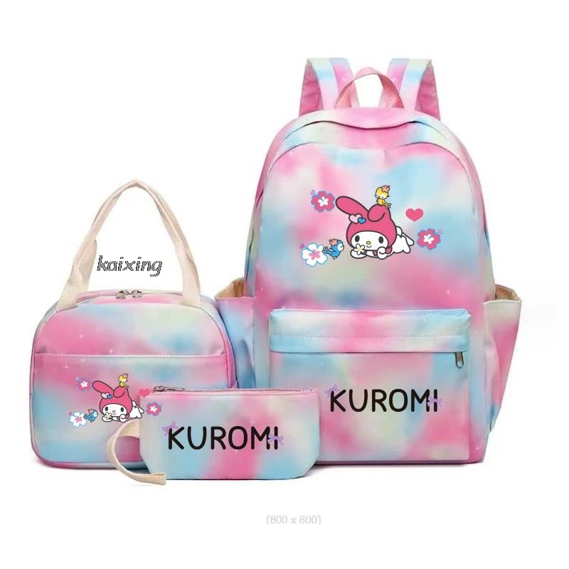 Backpacks Melody Kuromi Kids Book Bag Boy Girl School Bags 3Pcs Set Students Backpack Lunch School Bag Teens Mochilas