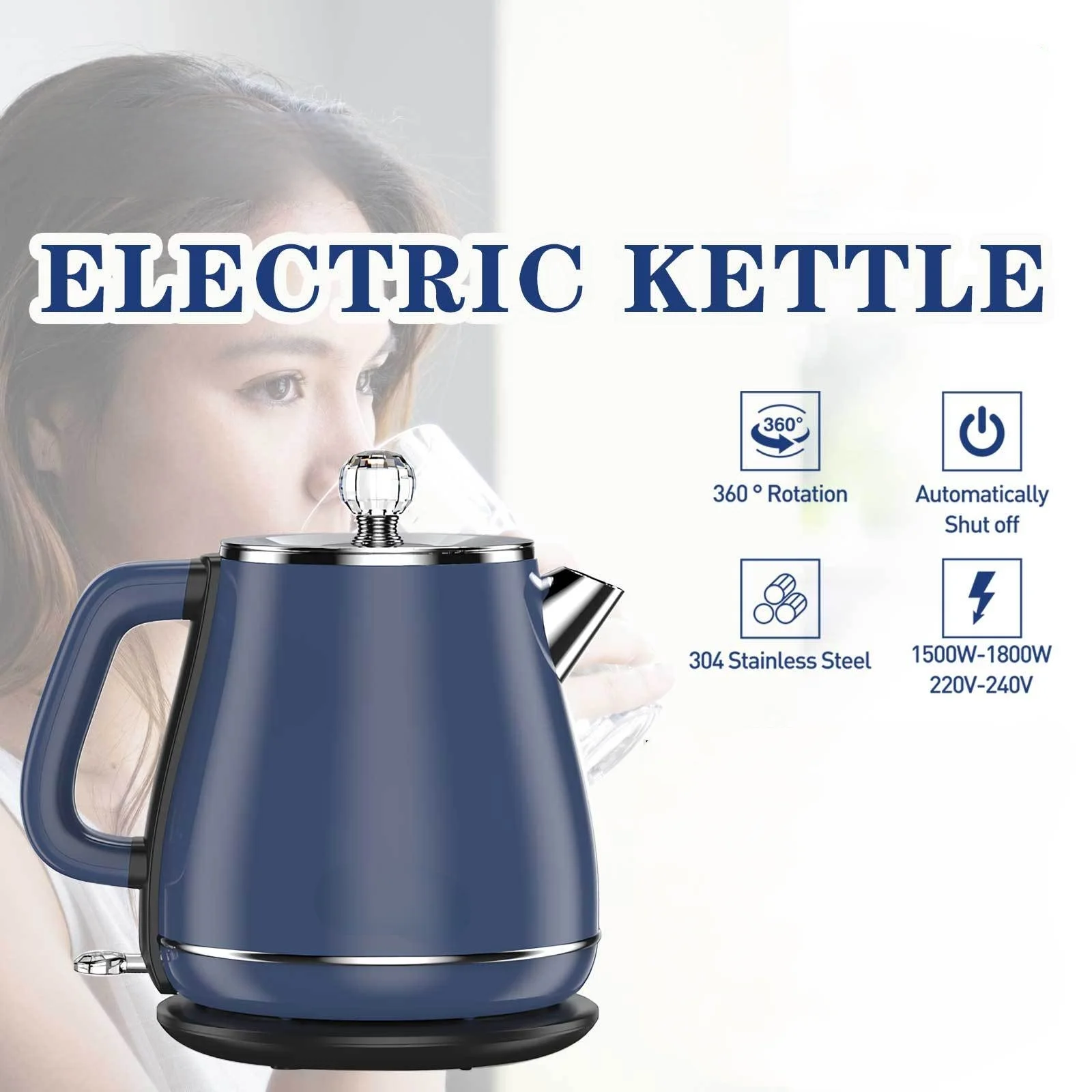 

1800W Fast Heating Electric Kettle 1.8L Double Layer Anti Scalding Stainless Steel Coffee Tea Pot Kitchen Appliances for Home