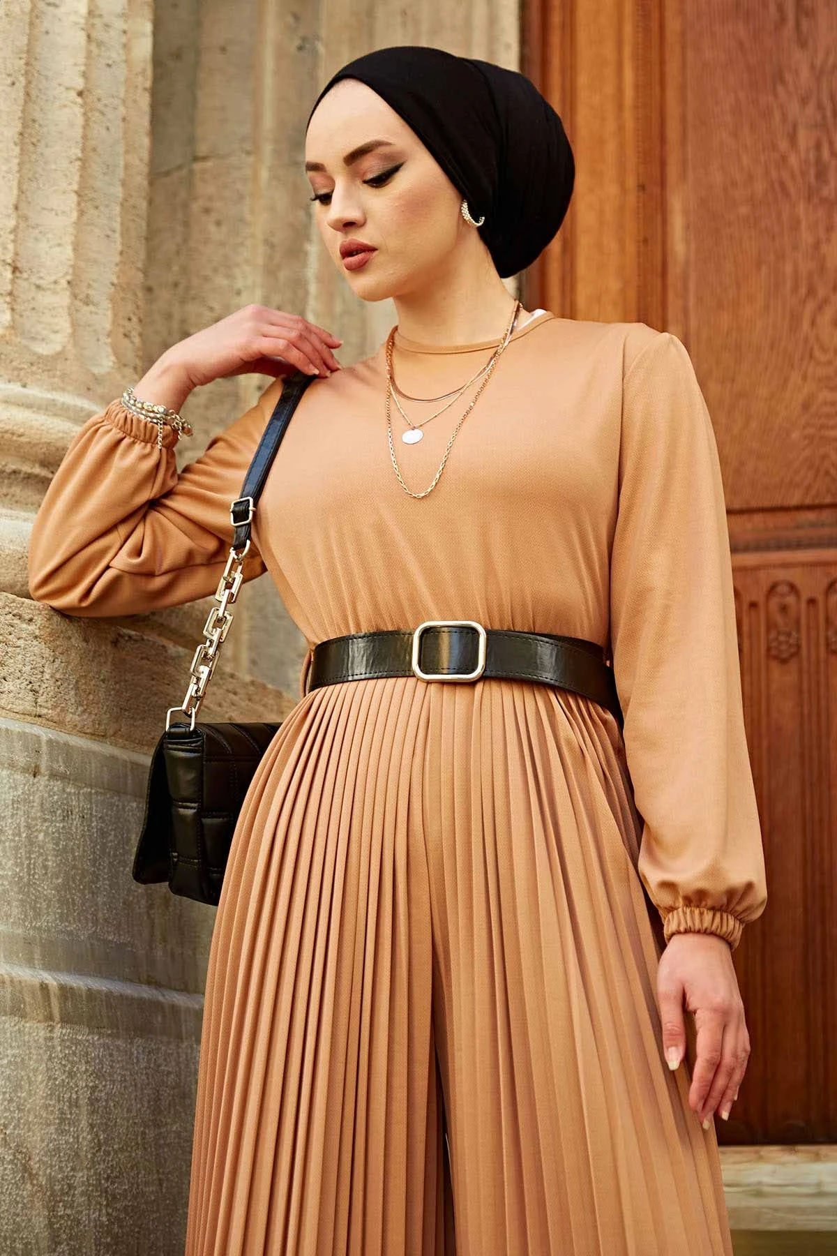 ; Pleats Jumpsuit MD- Camel