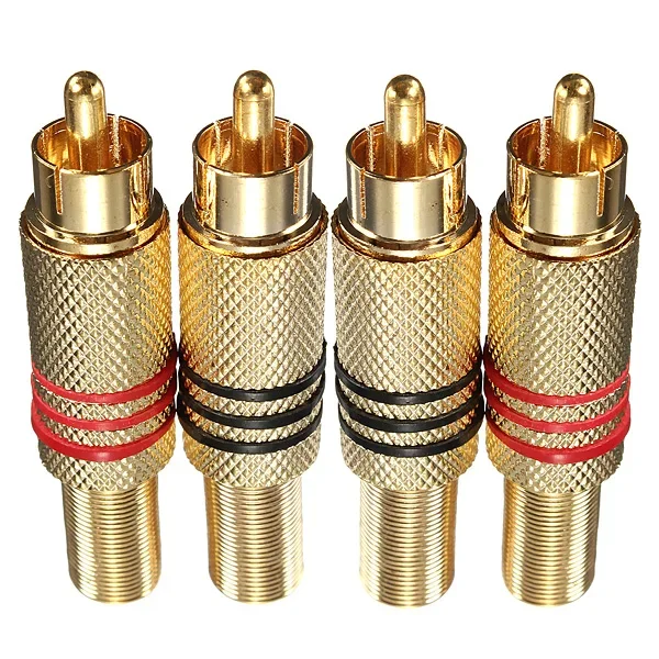 

4Pcs 2Pair Gold RCA Phono Male Plug Solder Audio Video Cable Adapter Connector NEW Great for Audio Speakers