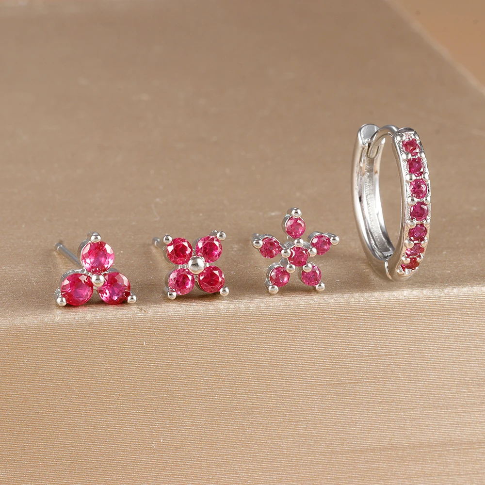4pc 18K Gold Plated Flower Round Piercing Earrings Set