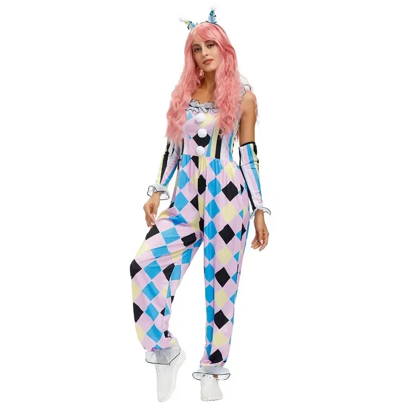 Hn8 nova chegada adulto palhaço de circo quinn mel coringa traje festa de halloween horror fantasmas cosplay macacão 8... gf