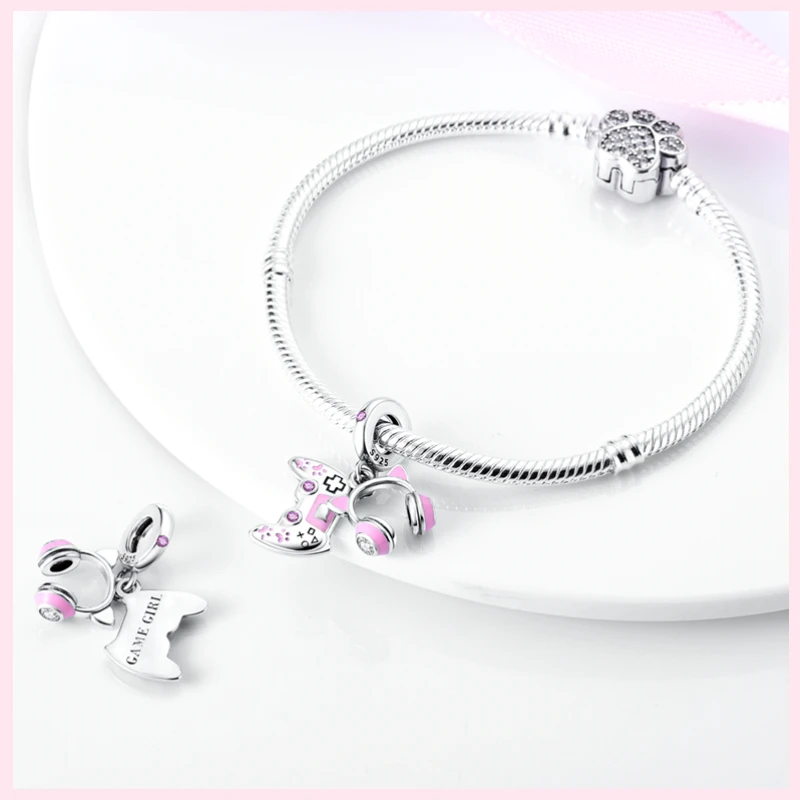 100% 925 Sterling Silver Animal Butterfly Love Heart Charm rosa adatto per Pandora Original bracciale fai da te