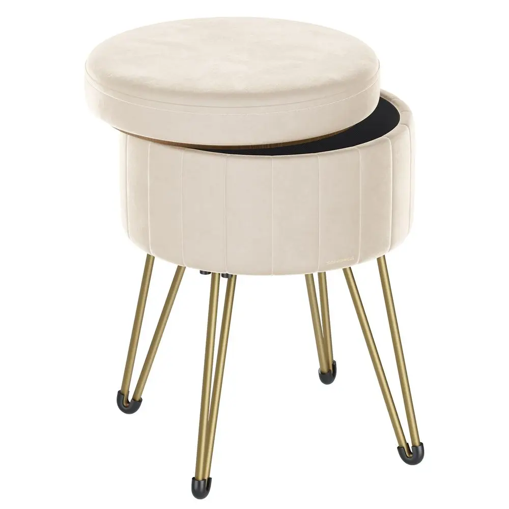 Storage Ottoman, Velvet Dressing Table Stool, 39 x 44.4 cm Dia. x H, Round Storage Stool Seat, 4 Metal Legs, for Dressing Room