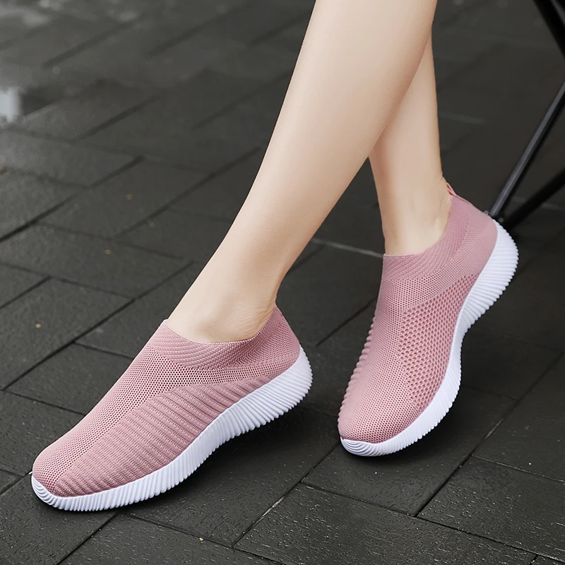 Women's Solid Color Sneakers Breathable Mesh Woven Outdoor Lightweight Low Top Walking Running Sports Socks Shoes image 3