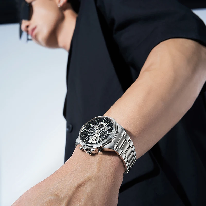 Mark Fairwhale 5028 relojes de cuarzo para hombre multifuncional impermeable luminoso deportes moda negocios elegante reloj de pulsera para hombre