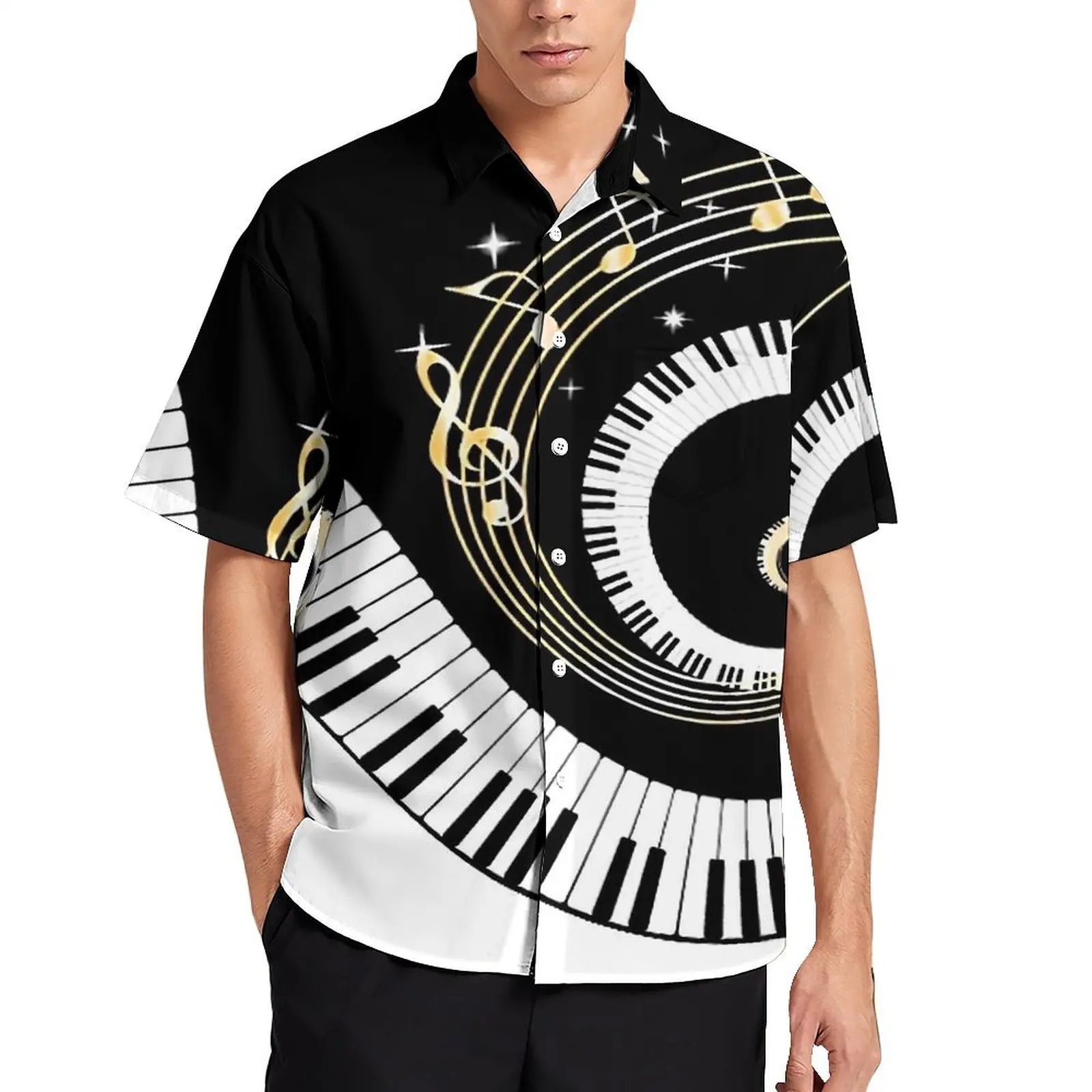 

Piano Music Keyboard Beach Shirt Black And White Hawaiian Casual Shirts Men Trendy Blouses Short Sleeve Comfortable Graphic Tops