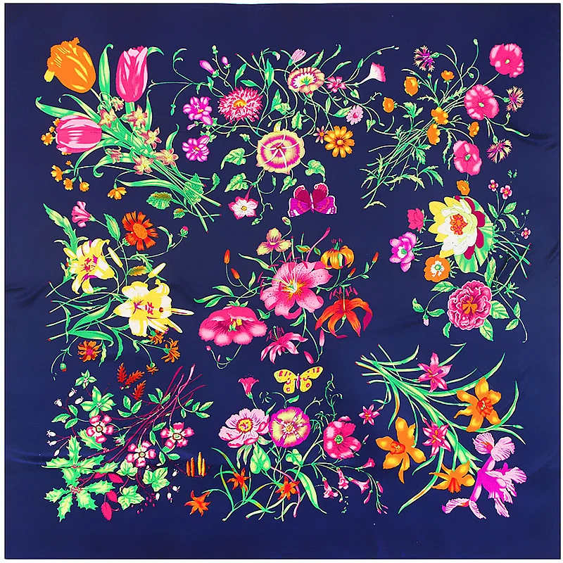 

130 см * 130 см саржевый шелковый шарф, головной платок, маленький цветочный цветок, тюльпан, женский квадратный шарф, шаль, модный и элегантный