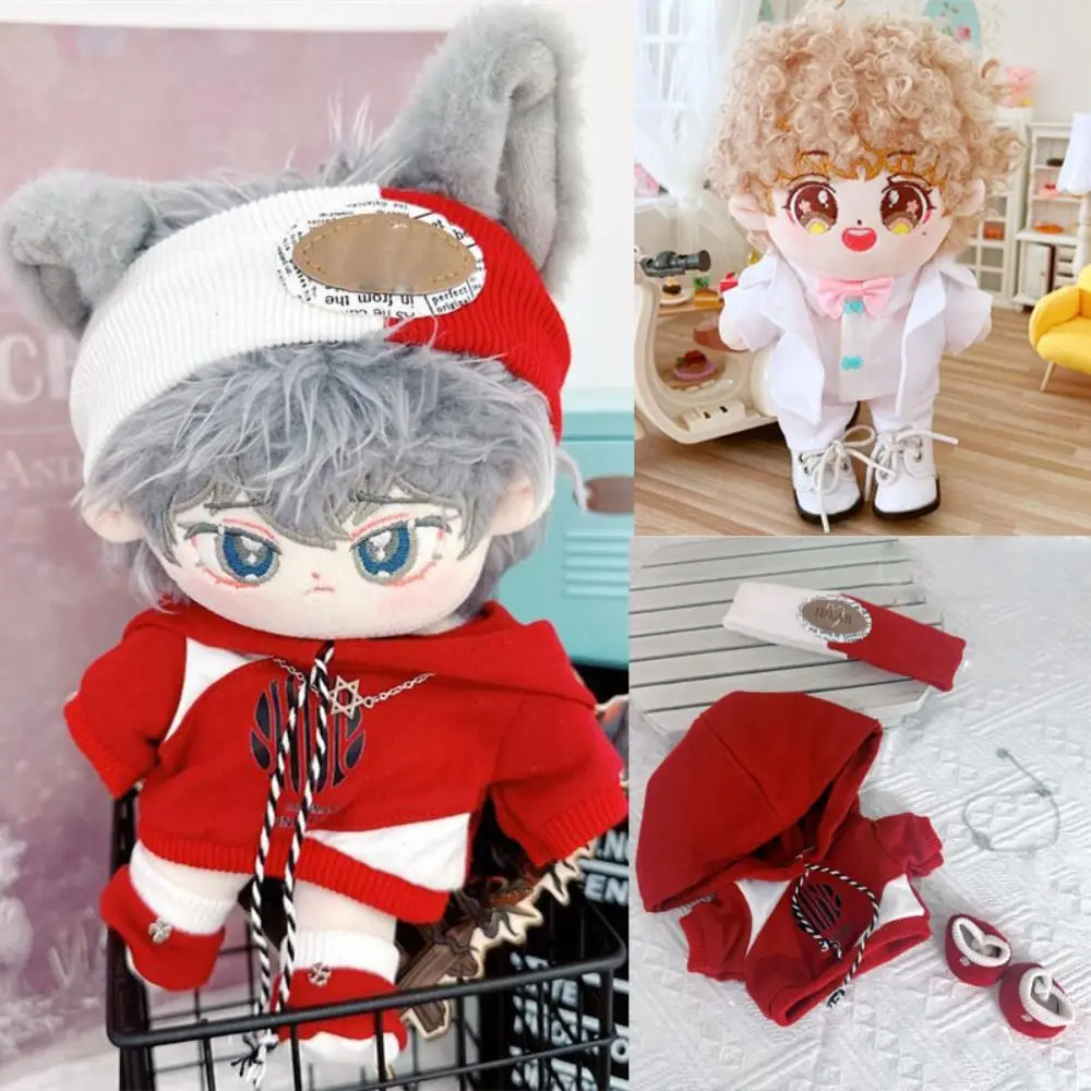 20cm Cotton Doll Jacket Clothes Outfit for Idol Dolls Fashion Hoodies Headband Clothes Suit Plush Doll Tops Shirt Pants Shoes