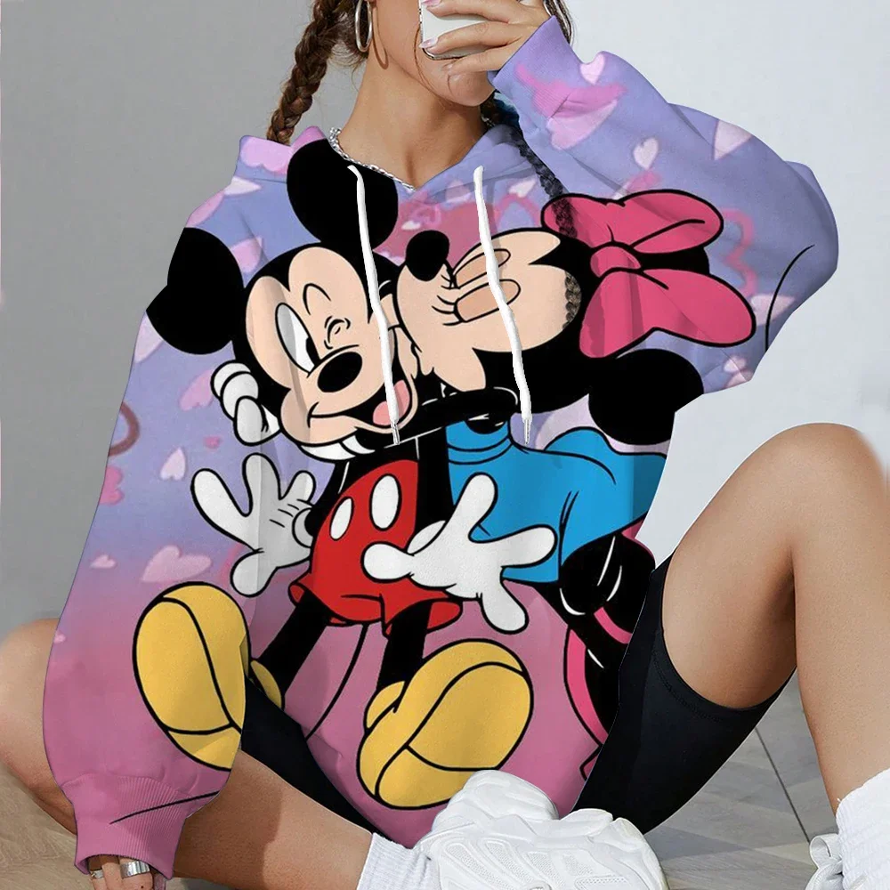 2025 المرأة الخريف الشتاء لطيف ديزني ميكي ماوس مطبوعة مريحة هوديي أزياء زوجين نمط الشارع
