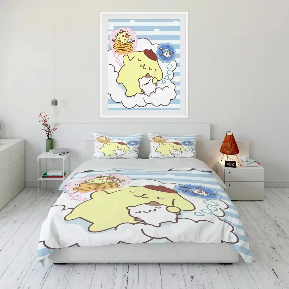 

Japanese Pom Pom Purin 3 Pcs Bed Set Twin Queen King Cartoon Sets Duvet Cover Set Soft Girls Bedding Set 1 Cover + 2 Pillowcases