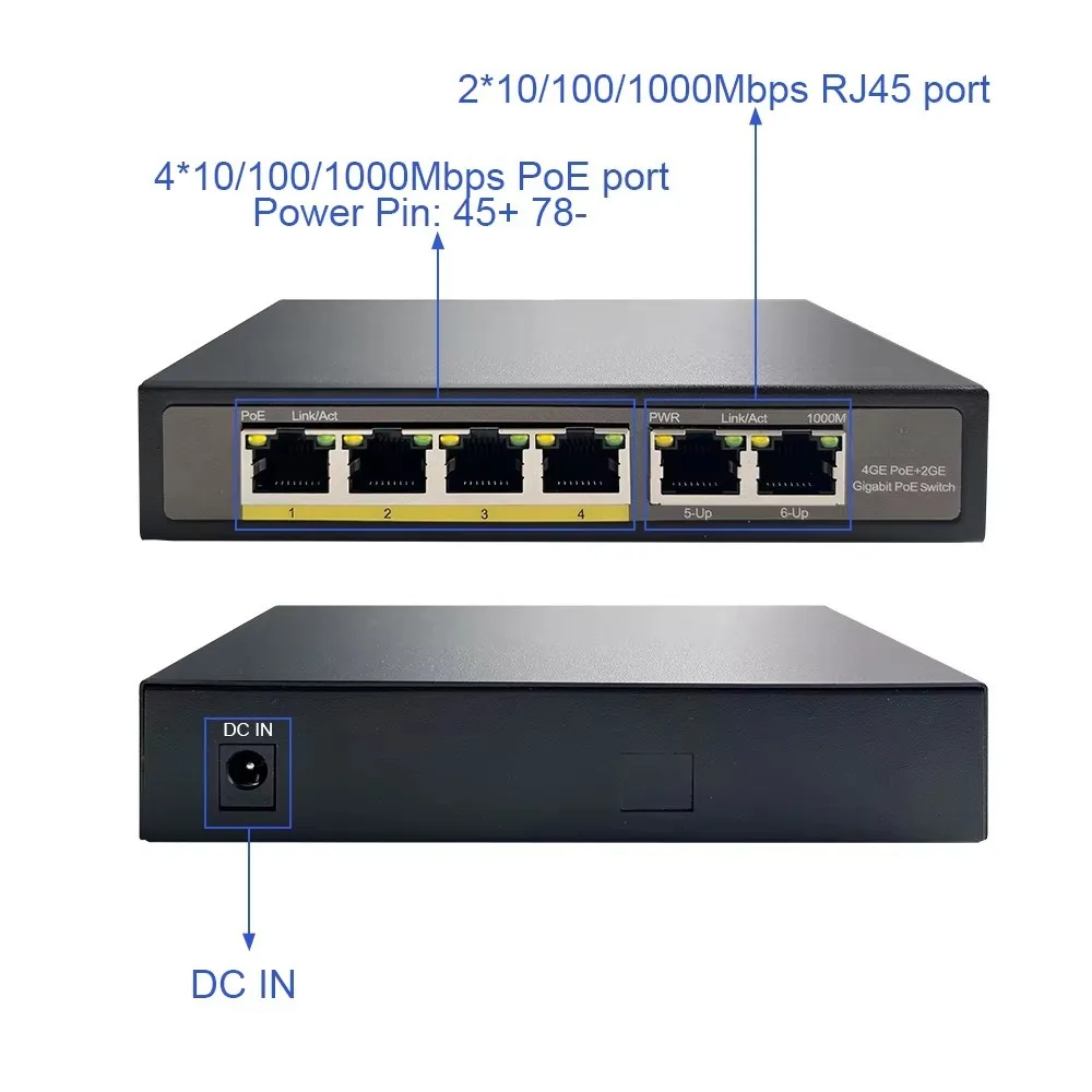 Non-Standard Full Gigabit 24V Passive PoE Switch 4 Port 24v for Antenna AP