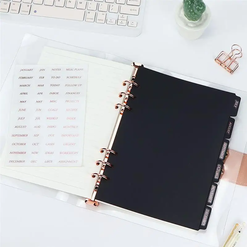 6pcs Binder PP Pocket Divider Pockets Folders For 6 Ring Notebook Divider Page Waterproof PVC Leaf Document Filing Bag