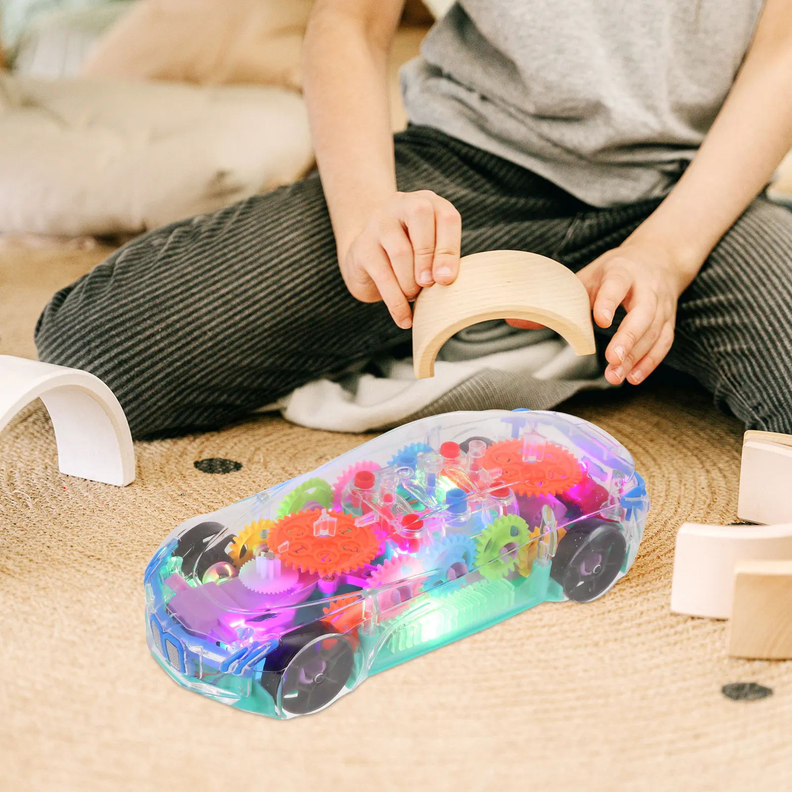 

1Pcs Color Light Musical Electric Car for Kids Educational Plaything Creative Transparent Car Children Indoor