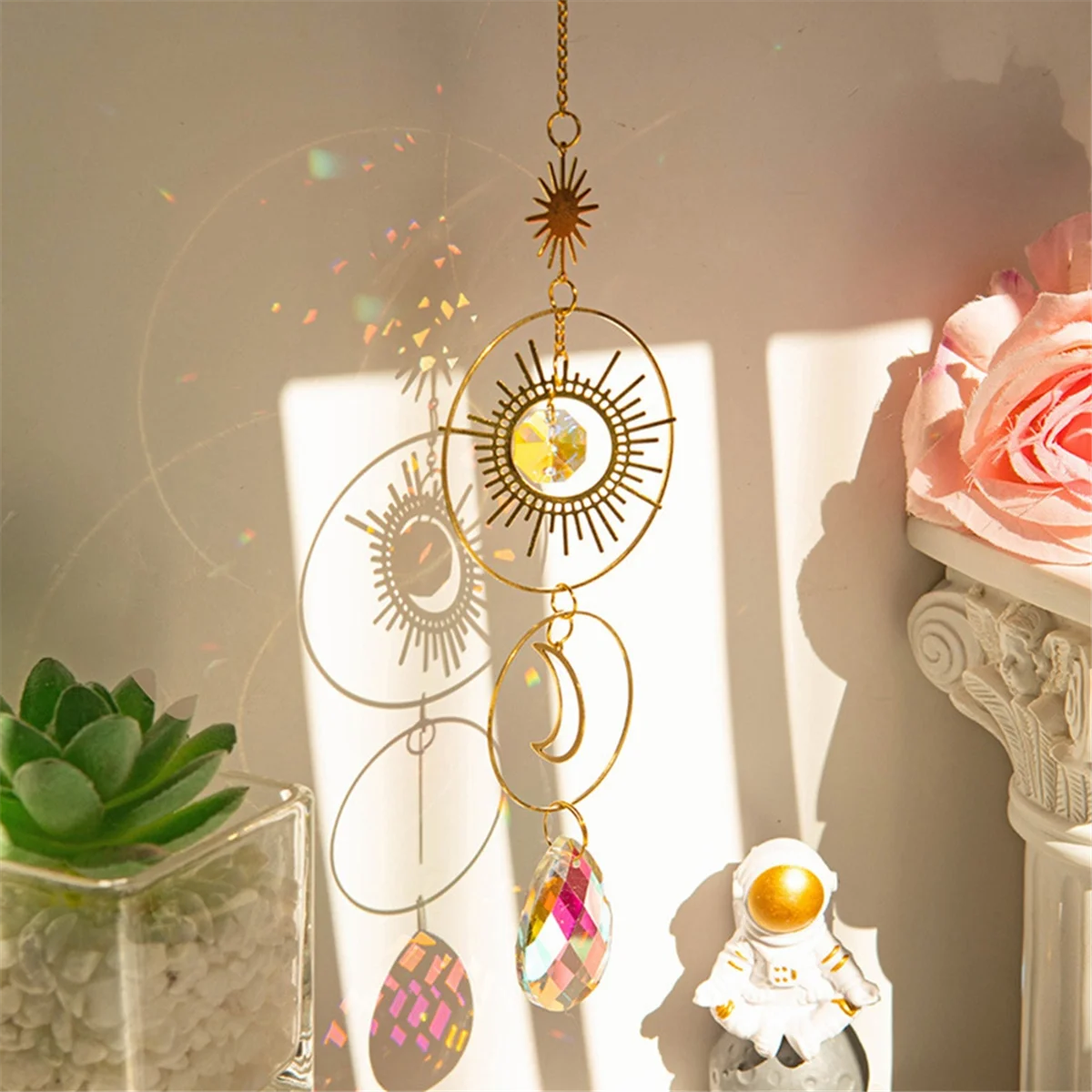 Crystal Sun Catcher Star Moon Pendant Bedroom Window Decoration Crystal PendantJAS