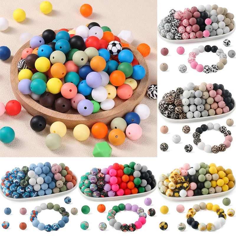 70PCS 15MM Round DIY Beads Cow Leopard Print Silicone Keychain Pen Jewelry Making Craft Supplies