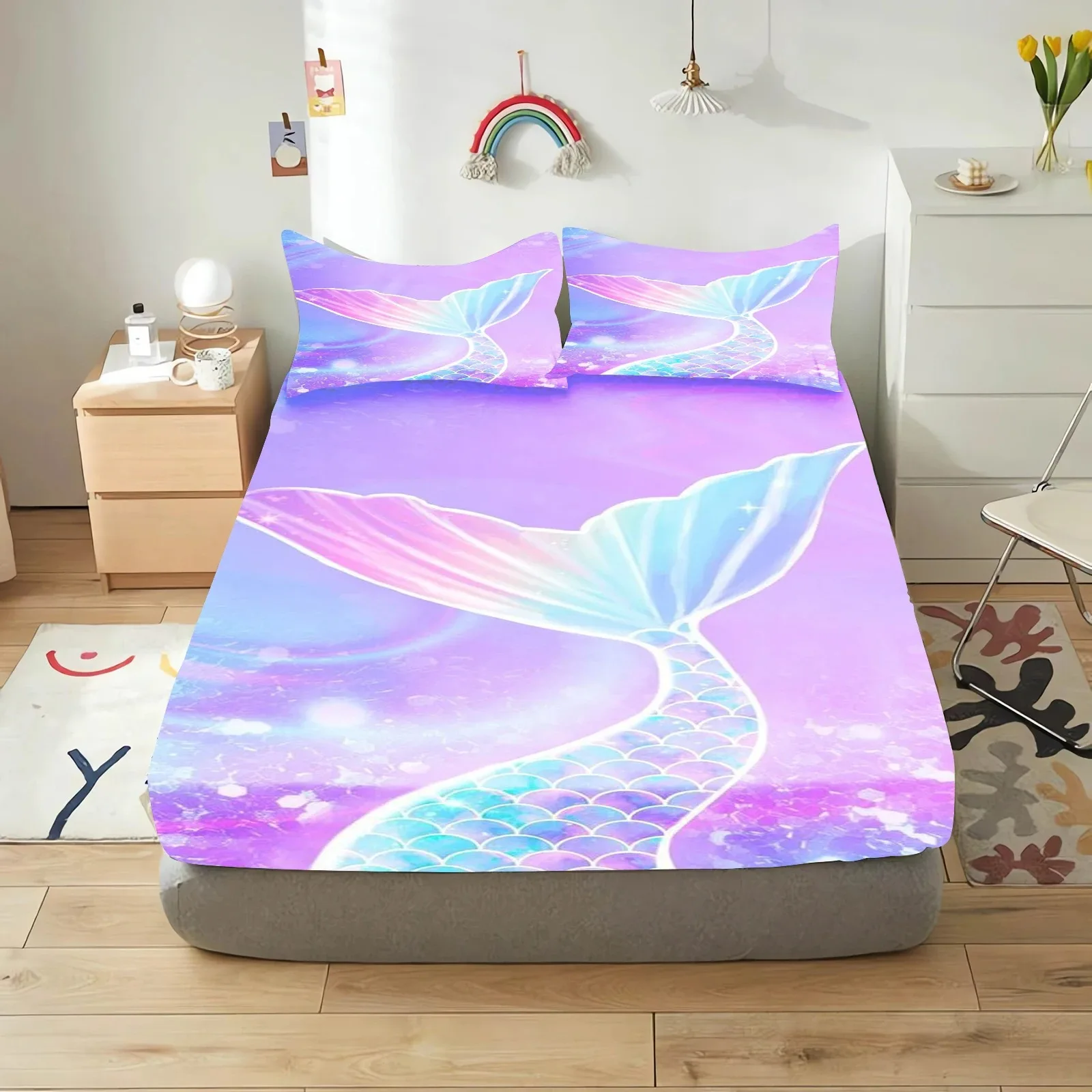 

Disney Little Mermaid sheets, cartoon style fitted sheets with pillowcases, soft home linen and bedding for children's room