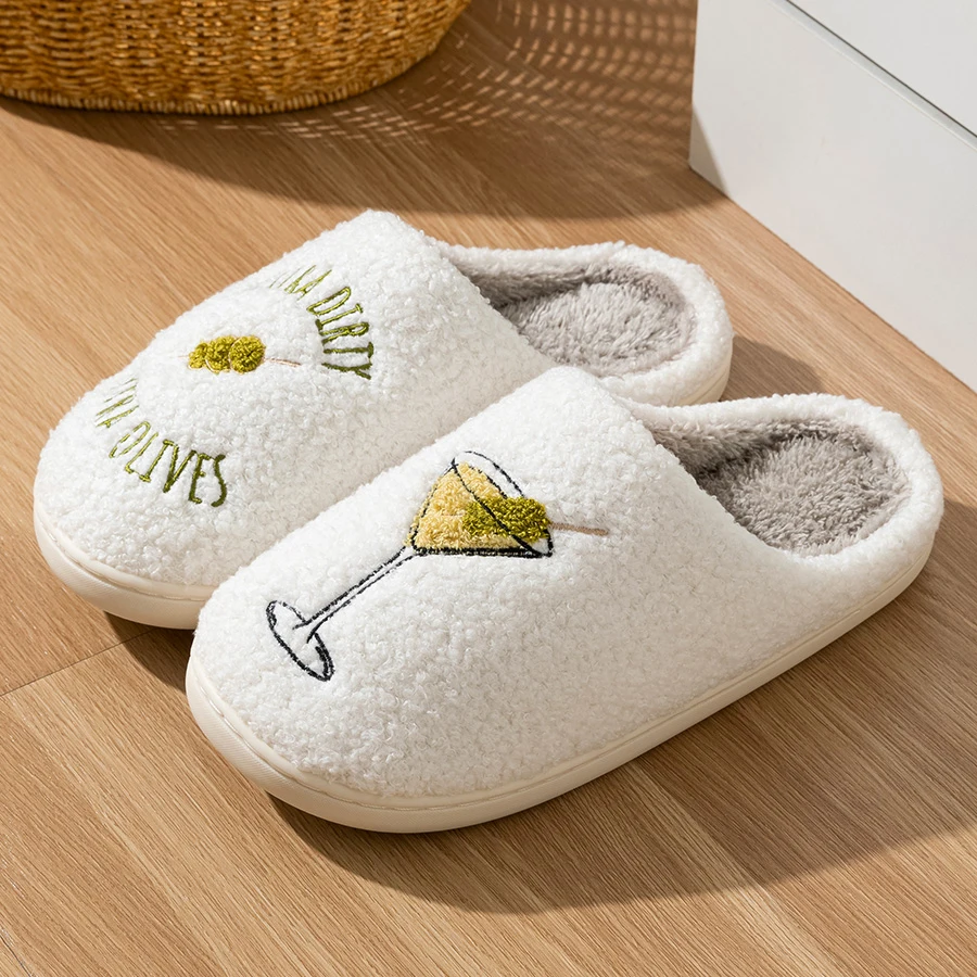 

Fashion Cute Cup Pattern Women's Winter Slippers Indoor Warm Soft Sole Comfortable Bedroom Casual Couple Home Shoes