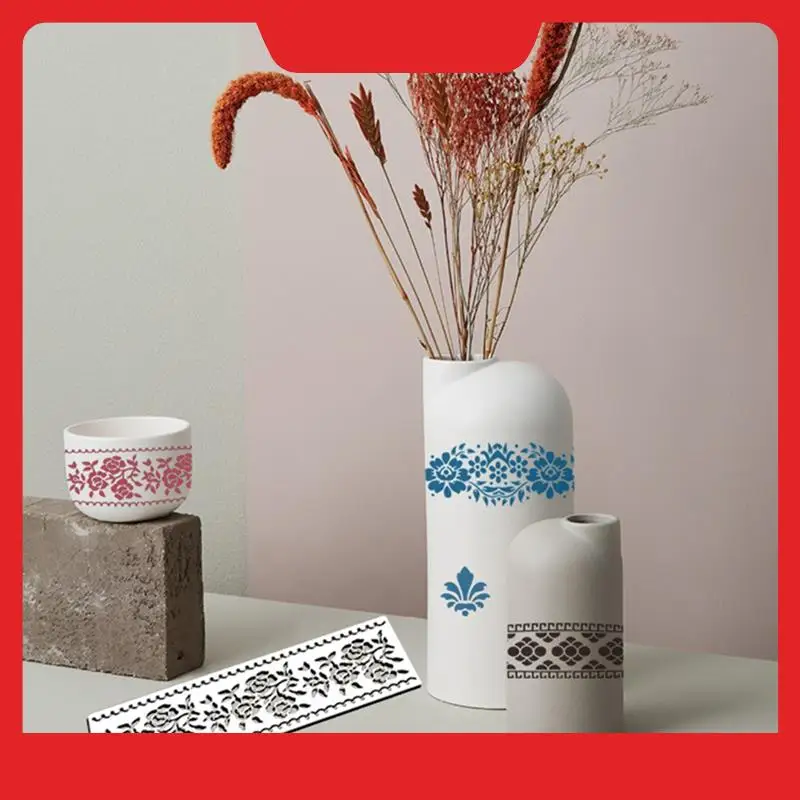 12Pcs Flower Border Stencils Mandala Stencils Reusable Cut Painting Templates For DIY Craft Stencils, 12 X 3.9 Inch