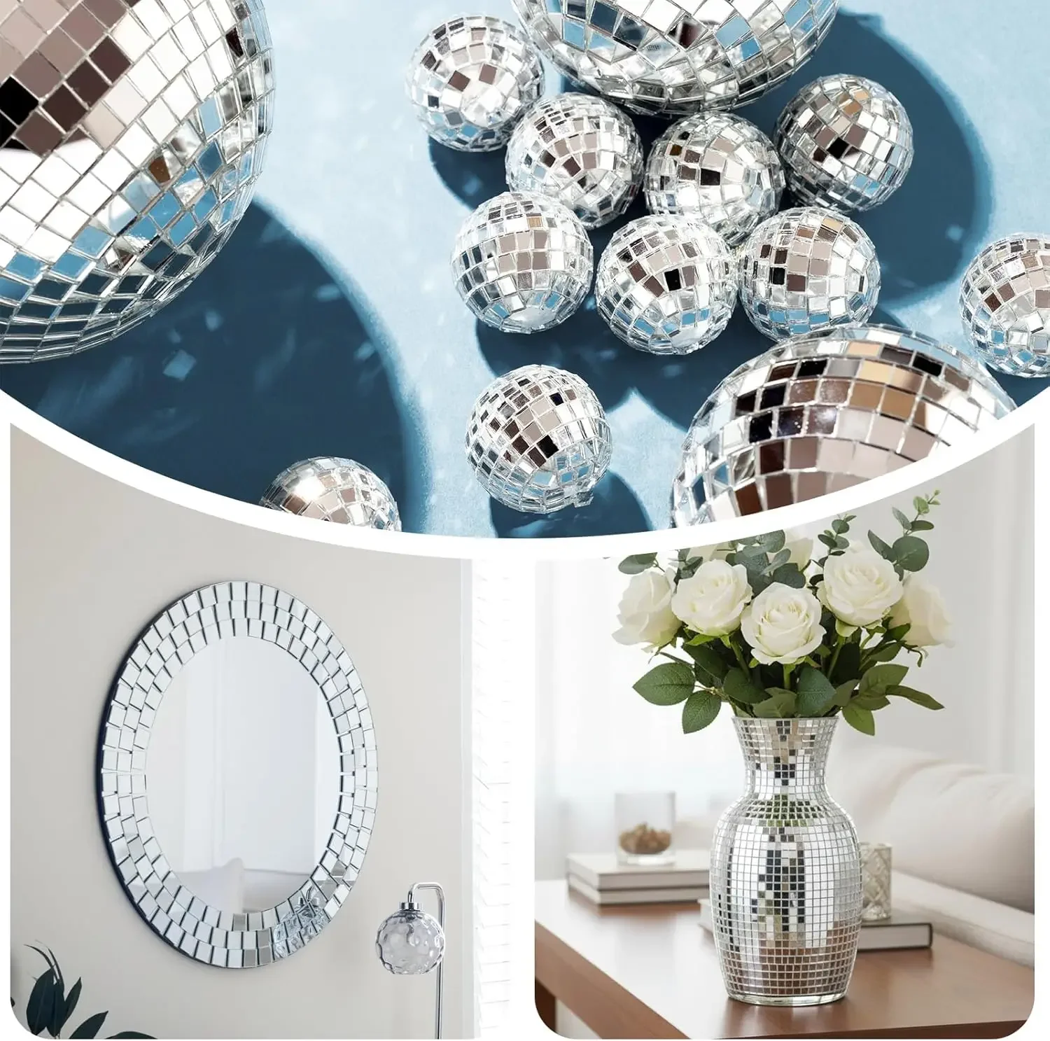 9000pcs 5x5mm 2250pcs 10x10mm Mirror Mosaic Tiles, Self Adhesive Disco Square Tiles, DIY Craft Party Decoration